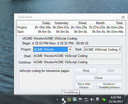 Popup TimeClockWindow Manager